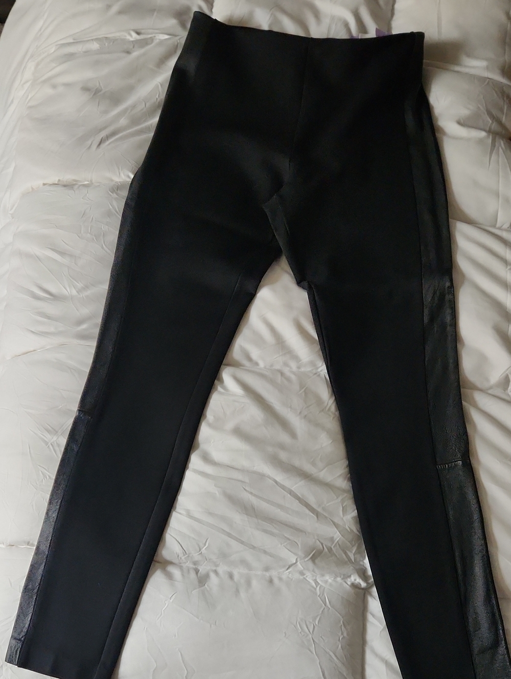 Women’s Black Faux-Leather Panel Point Pants